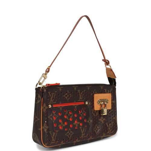 Vintage Louis Vuitton Perforated Pochette Accessories Orange Monogram Gold Hardware