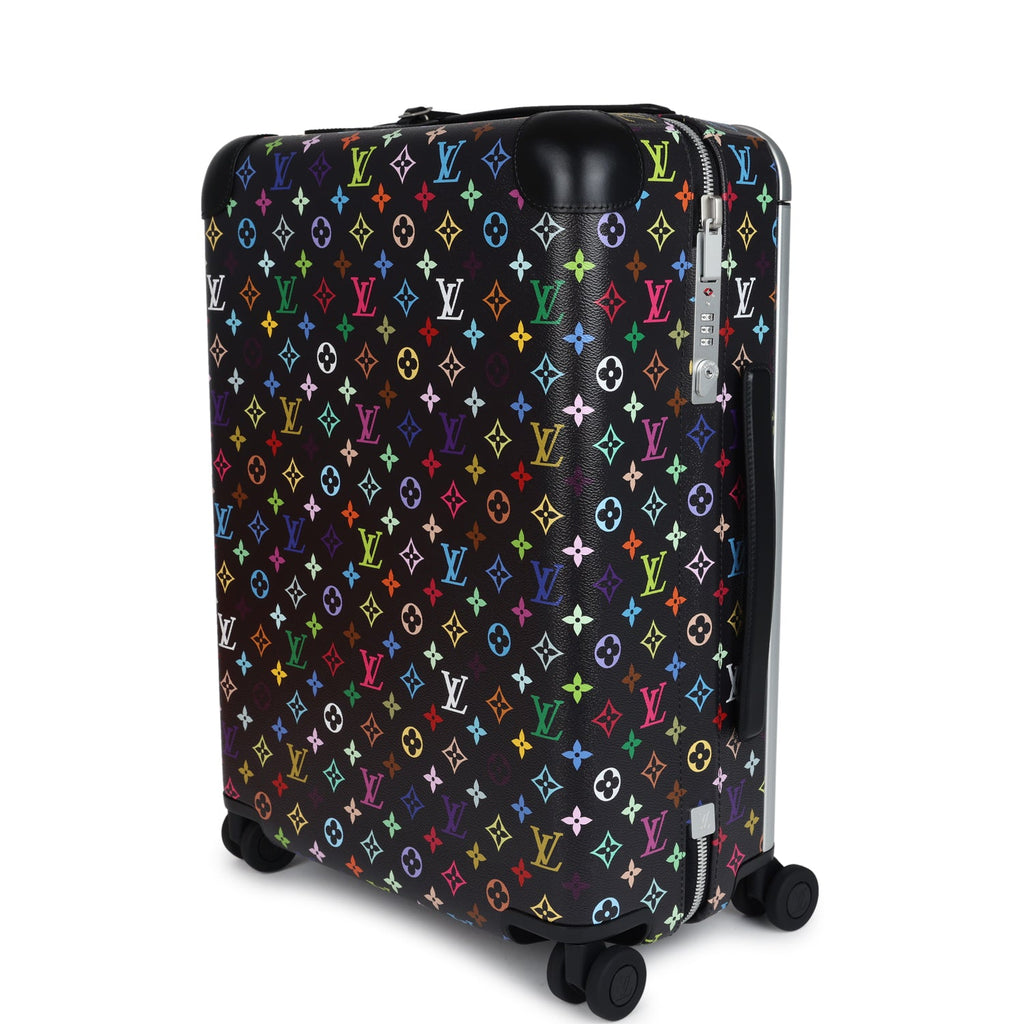 Louis Vuitton X Takashi Murakami Horizon 55 Rolling Suitcase Black Multicolor Monogram Silver Hardware Black/Multi New and Never Worn Coated