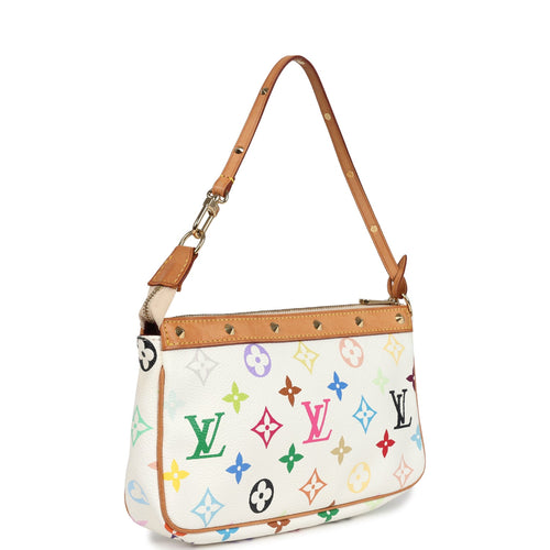 Vintage Louis Vuitton X Takashi Murakami Pochette Accessories White Multicolored Monogram Gold Hardware