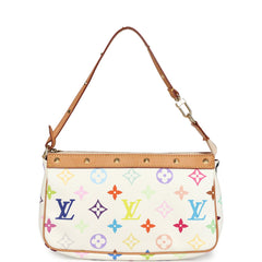 Vintage Louis Vuitton X Takashi Murakami Pochette Accessories White Multicolored Monogram Gold Hardware
