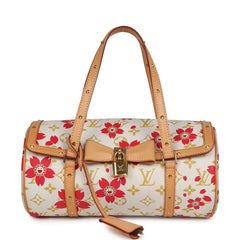 Vintage Louis Vuitton X Takashi Murakami Cream and Red Cherry Blossom Papillon Gold Hardware