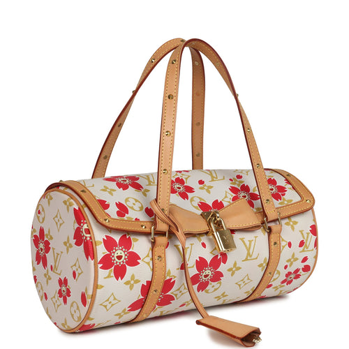 Vintage Louis Vuitton X Takashi Murakami Cream and Red Cherry Blossom Papillon Gold Hardware