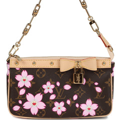 Louis Vuitton X Takashi Murakami Cherry Blossom Pochette Accessories Brown Monogram Gold Hardware