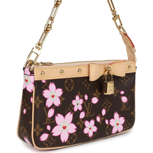 Louis Vuitton X Takashi Murakami Cherry Blossom Pochette Accessories Brown Monogram Gold Hardware