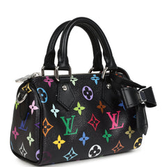 Louis Vuitton X Murakami Nano Speedy Bag Black Multicolor Monogram Silver Hardware