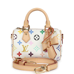 Louis Vuitton X Murakami Nano Speedy Bag White Multicolor Monogram Gold Hardware