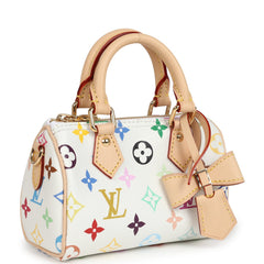 Louis Vuitton X Murakami Nano Speedy Bag White Multicolor Monogram Gold Hardware