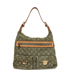 Vintage Louis Vuitton Baggy GM Green Denim Monogram Gold Hardware