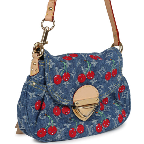 Louis Vuitton X Takashi Murakami Cherry Sunset Bag Denim Monogram Gold Hardware