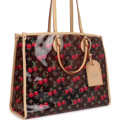 Louis Vuitton X Takashi Murakami On The Go GM Cherry Brown Monogram Vinyl Gold Hardware