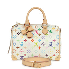 Louis Vuitton X Takashi Murakami Speedy 25 Bandouliere White Multicolor Monogram Gold Hardware