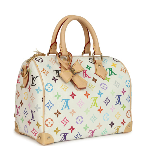 Louis Vuitton X Takashi Murakami Speedy 25 Bandouliere White Multicolor Monogram Gold Hardware