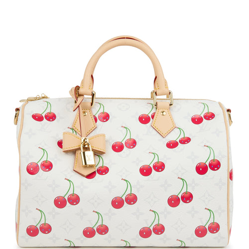 Louis Vuitton X Takashi Murakami Soft Speedy Bandouliere 30 Cherry White Monogram Gold Hardware