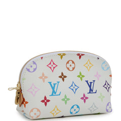 Louis Vuitton X Takashi Murakami Cosmetic Pouch PM White Multicolored Monogram Gold Hardware