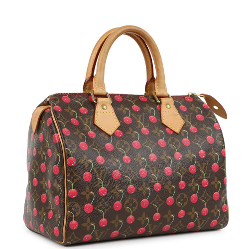 Vintage Louis Vuitton x Takashi Murkami Cheries Speedy 25 Brown and Red Monogram Cherry Gold Hardware