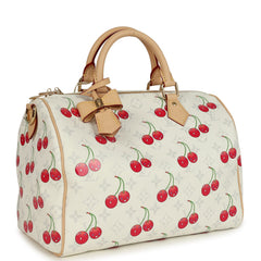 Louis Vuitton X Takashi Murakami Soft Speedy Bandouliere 30 Cherry White Monogram Gold Hardware