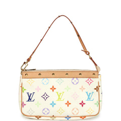Vintage Louis Vuitton X Takashi Murakami Pochette Accessories White Multicolor Monogram Gold Hardware