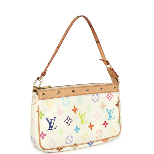 Vintage Louis Vuitton X Takashi Murakami Pochette Accessories White Multicolor Monogram Gold Hardware