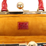 Vintage Louis Vuitton Sac Fermoir GM Bag Blue Monogram Denim and Red Alligator Gold Hardware