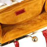 Vintage Louis Vuitton Sac Fermoir GM Bag Blue Monogram Denim and Red Alligator Gold Hardware