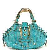 Vintage Louis Vuitton Theda GM Bag Blue and Gold Suede Monogram and Ostrich Gold Hardware