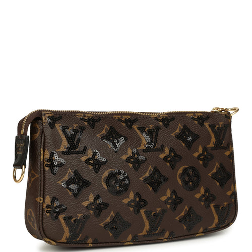 Louis Vuitton Pochette Accessories Black and Brown Monogram Sequin Gold Hardware