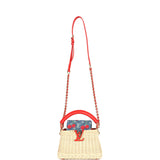Louis Vuitton X Takashi Murakami Capucines Mini Red and Blue Monogram Cherry Denim and Rattan Wicker Gold Hardware