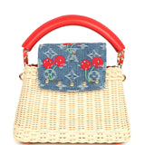 Louis Vuitton X Takashi Murakami Capucines Mini Red and Blue Monogram Cherry Denim and Rattan Wicker Gold Hardware