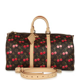 Louis Vuitton X Murakami Keepall Bandouliere 45 Red and Brown Cherry Monogram Gold Hardware