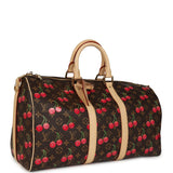 Louis Vuitton X Murakami Keepall Bandouliere 45 Red and Brown Cherry Monogram Gold Hardware