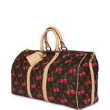 Louis Vuitton X Murakami Keepall Bandouliere 45 Red and Brown Cherry Monogram Gold Hardware
