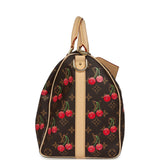Louis Vuitton X Murakami Keepall Bandouliere 45 Red and Brown Cherry Monogram Gold Hardware