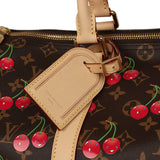 Louis Vuitton X Murakami Keepall Bandouliere 45 Red and Brown Cherry Monogram Gold Hardware
