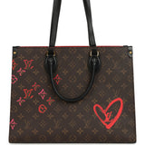 Louis Vuitton On The Go Fall In Love MM Tote Black, Red, Brown Monogram Gold Hardware