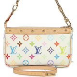 Louis Vuitton X Takashi Murakami Pochette Accessories White Multicolored Monogram Gold Hardware