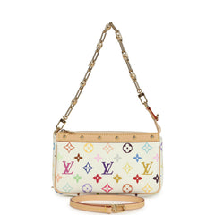 Louis Vuitton X Takashi Murakami Pochette Accessories White Multicolored Monogram Gold Hardware