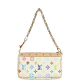 Louis Vuitton X Takashi Murakami Pochette Accessories White Multicolored Monogram Gold Hardware