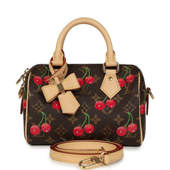 Louis Vuitton X Takashi Murakami Cerises Speedy Bandouliere 20 Bag Brown Cherry Monogram Gold Hardware