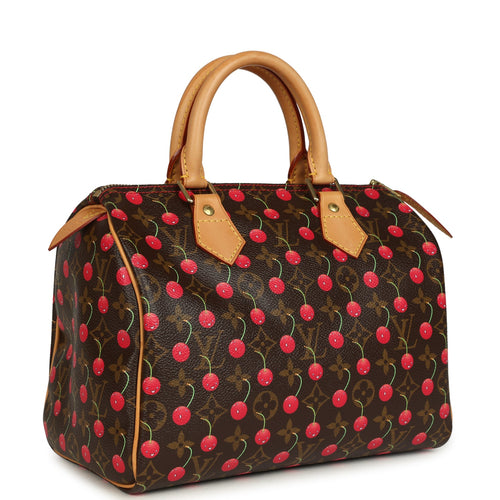 Vintage Louis Vuitton x Takashi Murkami Cheries Speedy 25 Brown and Red Monogram Cherry Gold Hardware