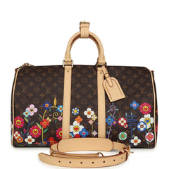 Louis Vuitton X Takashi Murakami "Garden" Keepall Bandouliere 45 Brown Multicolor Monogram Flowers Gold Hardware