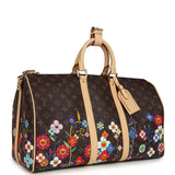Louis Vuitton X Takashi Murakami "Garden" Keepall Bandouliere 45 Brown Multicolor Monogram Flowers Gold Hardware