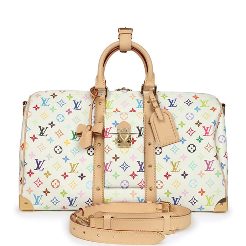 Louis Vuitton X Takashi Murakami Keepall Bandouliere 45 White Monogram Multicolored Gold Hardware
