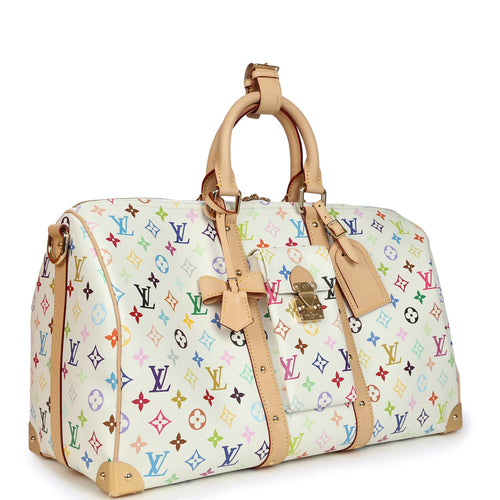 Louis Vuitton X Takashi Murakami Keepall Bandouliere 45 White Monogram Multicolored Gold Hardware