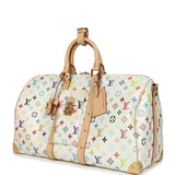 Louis Vuitton X Takashi Murakami Keepall Bandouliere 45 White Monogram Multicolored Gold Hardware