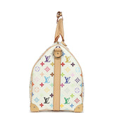 Louis Vuitton X Takashi Murakami Keepall Bandouliere 45 White Monogram Multicolored Gold Hardware