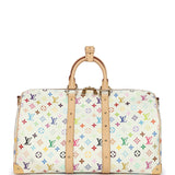 Louis Vuitton X Takashi Murakami Keepall Bandouliere 45 White Monogram Multicolored Gold Hardware