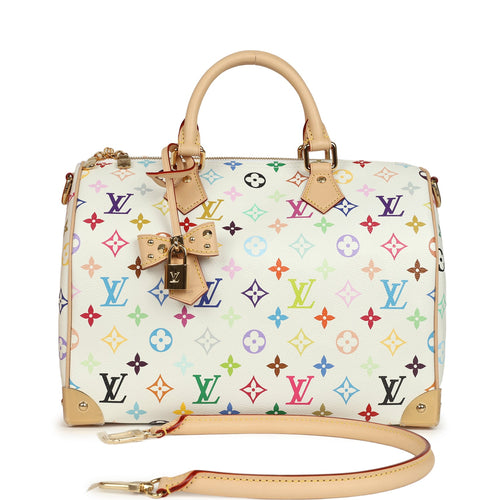 Louis Vuitton X Takashi Murakami Soft Speedy 30 White Multicolored Monogram Gold Hardware