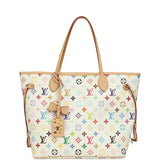 Louis Vuitton x Takashi Murakami Neverfull MM White Multicolored Monogram Gold Hardware