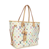 Louis Vuitton x Takashi Murakami Neverfull MM White Multicolored Monogram Gold Hardware