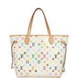 Louis Vuitton x Takashi Murakami Neverfull MM White Multicolored Monogram Gold Hardware